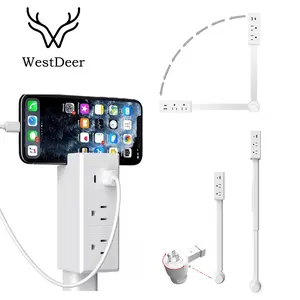 WestDeer EASY telescopic adjustable sockets, 180° rotationsuitable plug,adjustable outlet,flat outlet,for kitchens, studies, living rooms, and bedrooms,white ABS electroplated，USB-A, USB-C, 2AC sockets, telescopic adjustment 22-34 cm,Perfect Gift