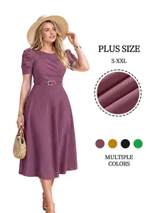 Snatched Round Neck Puff Sleeve A Line Midi Dress Date Night Outfit # gown dress pink