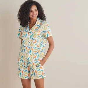 Printed Poplin Women's Shorts Set - Spring Birds 1