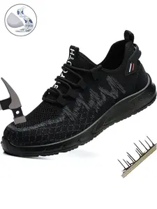 Steel Toe Sneakers for Men Worker Lightweight Breathable Work Shoes Safety Anti-smash Toe Anti-Punctur Slip Resistant Shoes Indestructible Comfortable New Fashion sneakers for Warehouse Industry Manufacture Footwear