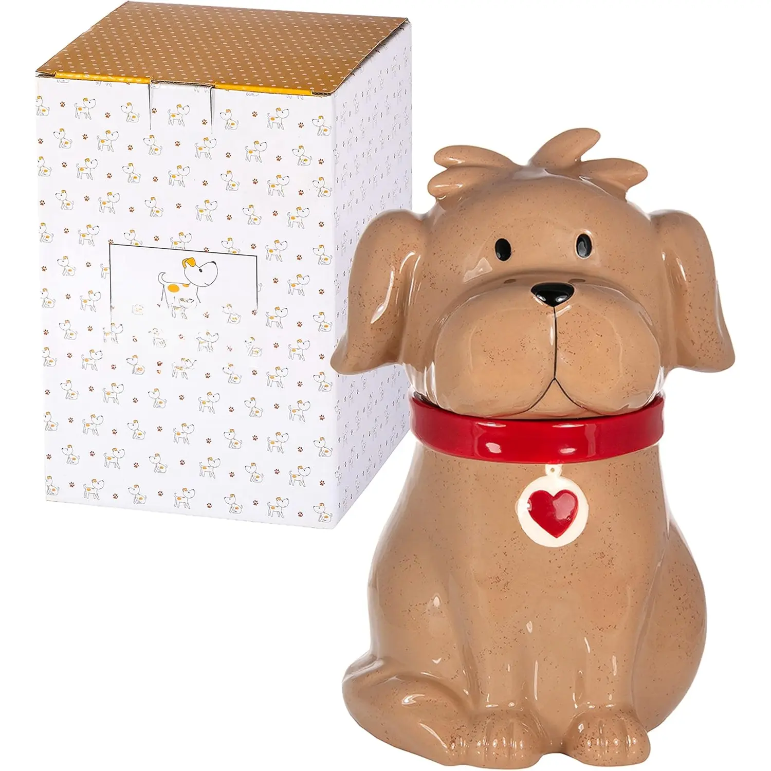 Cookie Jar with Lid, Large  Shaped Ceramic  Storage Kitchen Canister for Candy & Snack, Novelty Pet  Container, s for  Lovers 49oz - Brown
