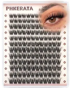 PHKERATA Fluffy Lash Clusters Wispy Eyelash Clusters, D Curl Cluster Eyelash Extensions, Light Volume Individual Lashes Cluster with Soft Thin Band, 10-16mm, 144Pcs