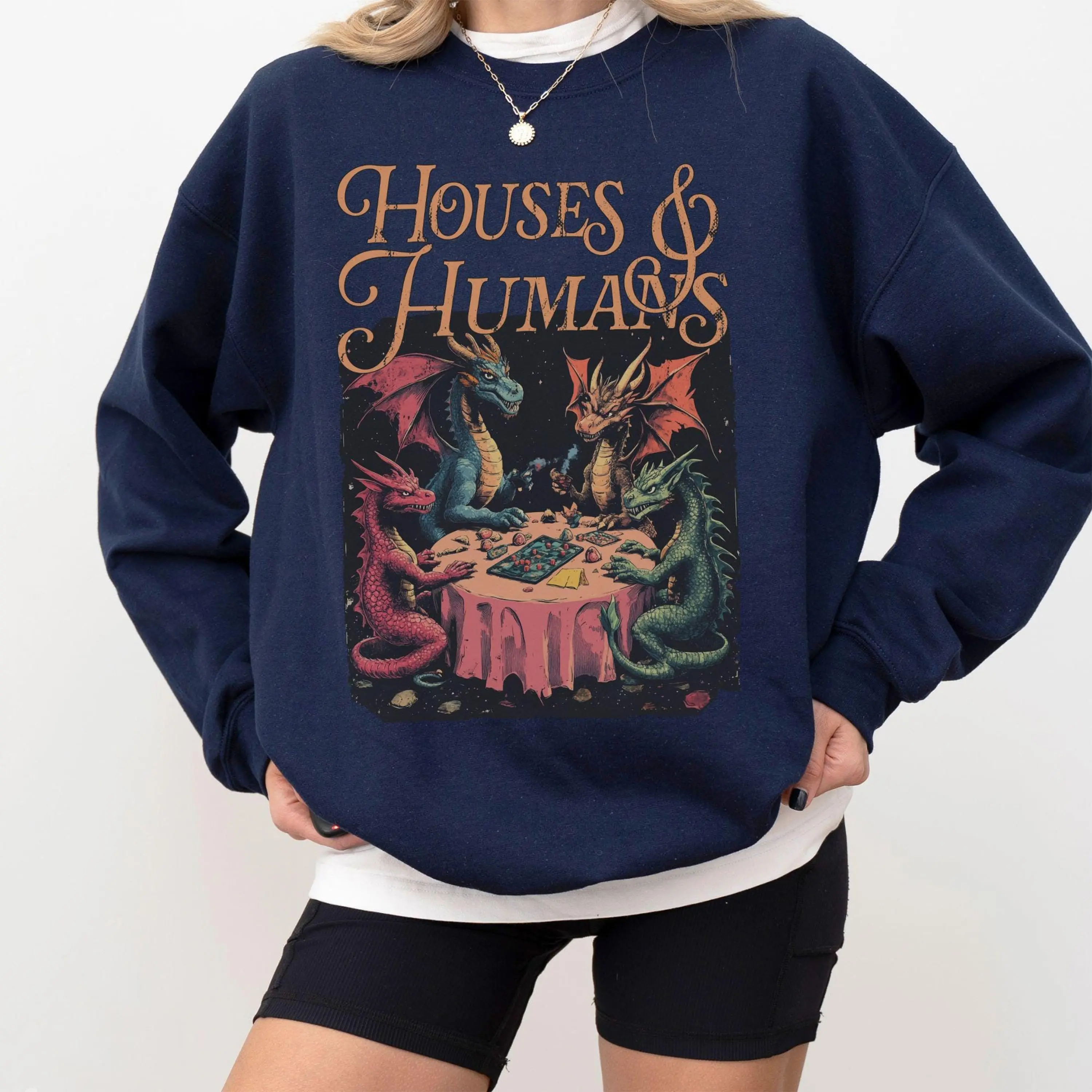 Retro D&D Unisex Sweater, Funny D20 Dunge0ns and Drag0ns Crewneck Pullover, Funny Houses and Humans Sweatshirt Gift Pen and Paper Gamer