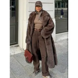 VVZ Two-Tone Faux Fur Trench Coat – Simple Stylish Design, Soft Faux Fur Fabric, Easy to Match for Daily Wear