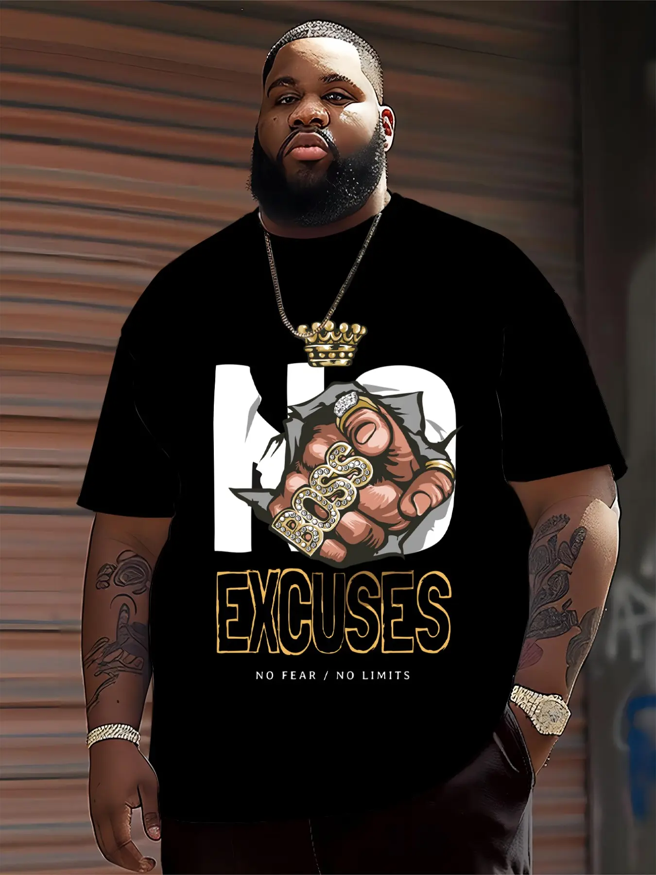 Men's Plus Size Fitted T-Shirt, American Street Style Casual Streetwear Boss Print, Menswear Soft Breathable Fabric, All Season Comfort, Fashion New Trend Top
