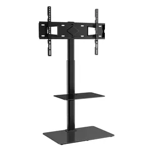 VEVOR TV Stand Mount, Swivel Tall TV Stand for 32 to 65 inch TVs, Height Adjustable Portable Floor TV Stand with Tempered Glass Base for Bedroom, Living Room