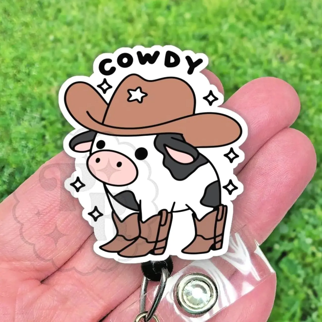 Funny Cowboy Cow Badge Reel, Funny Cowdy Handmade Acrylic Badge Reel, Western Badge Holder, Heavy Duty, MRI Safe, Teachers and Nurse Gift