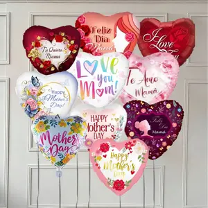 10pcs 18-Inch Random Spanish Mother's Day Heart Foil Balloons, I Love You Mom Balloons for Mother's Day Birthday Party Decorations