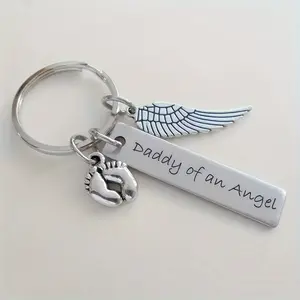 1/20pcs, Angel MOM And DAD Stainless Steel Key Chain, Gift For MOM And DAD, Christmas Gift, Thanksgiving Gift, MOM And DAD's Wings Protect Our Feet As They Grow Up, Mom And Dad Protected Us When We Grew Up, Stainless Steel Keychain