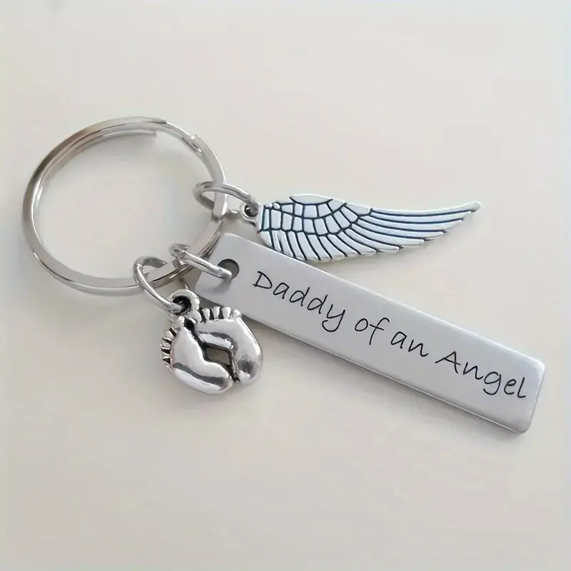 1/20pcs, Angel Mom And Dad Stainless Steel Key Chain, Stainless Steel Keyring, Gift For Mom And Dad, Christmas Gift, Thanksgiving Gift, Metal Keychain