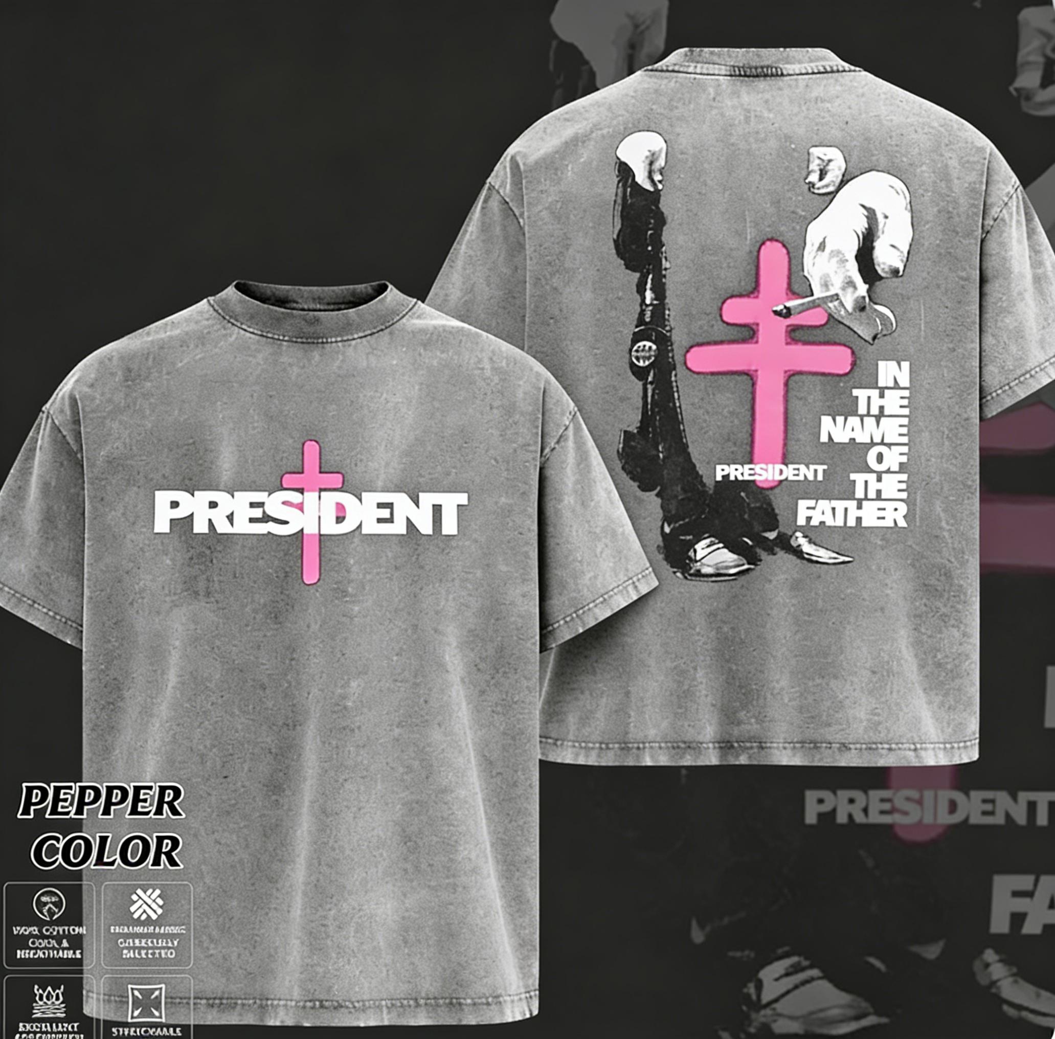 [COLLECTION] President Band T-Shirt Collection, Gothic Cross Graphic Tee, Retro Deathcore Style Shirt, Dark Religious Metal Inspired Shirts, Vintage Washed Heavy Cotton Band Tee, Gift for Metal Music Lovers, Alternative Merch for Men & Women P33