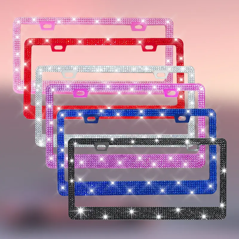 2PCS Acrylic Rhinestone License Plate Frame, Universal Fit for US, Canada & Mexico, Top-Narrow Bottom-Wide Design
