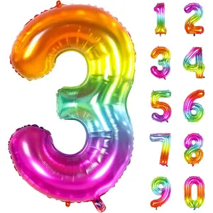 Number Balloon| Number 3 Balloon for 3rd Rainbow Birthday Decorations| Giant Multicolor Mylar 3 Balloon Number - 40 Inch| Big Foil Colorful 3 Birthday Balloon for Anniversary Party Supplies Favors
