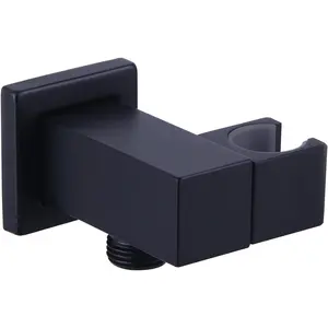 Brass Wall Mounted Supply Elbow with Adjustable Shower Wand Bracket with Hand Shower Holder Matte Black