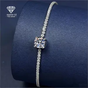 925 Silver Inlaid 1 Carat 5A CZ Luxurious And Temperament Women'S Bracelet, Valentine'S Day, Christmas, Halloween, Birthday, New Year, Party, Banquet, Wedding, Women'S Jewelry Gift