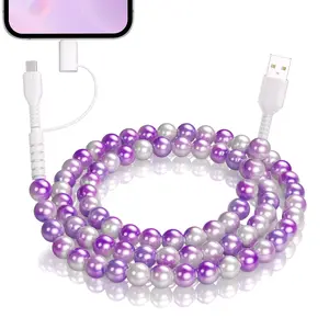 USB C Cable 3.3FT 2 in 1 Multi Charging Cable for iPhone Charger Cord Stylish Cute Beaded for Girls Women USB A to USB C to Phone Cable for iPhone 17 16 15 Pro Max,Galaxy S25 S24 Ultra,Purple