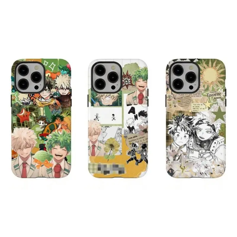 Vintage My Hero Academia D-Deku & B-Bakugo Collage Art Plastic Phone Case Cover, Personalized Wireless Accessory with Cloth Lining, Shockproof Protective Casing for iPhone Series Multi-Model (17/16/15/14/13/12/11 ProMax Plus), Fan Gift, Protection