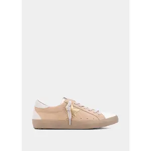 PAULA Beige Suede Sneakers with Faux Leather Details and Gold Star Accent for Effortless Sophistication