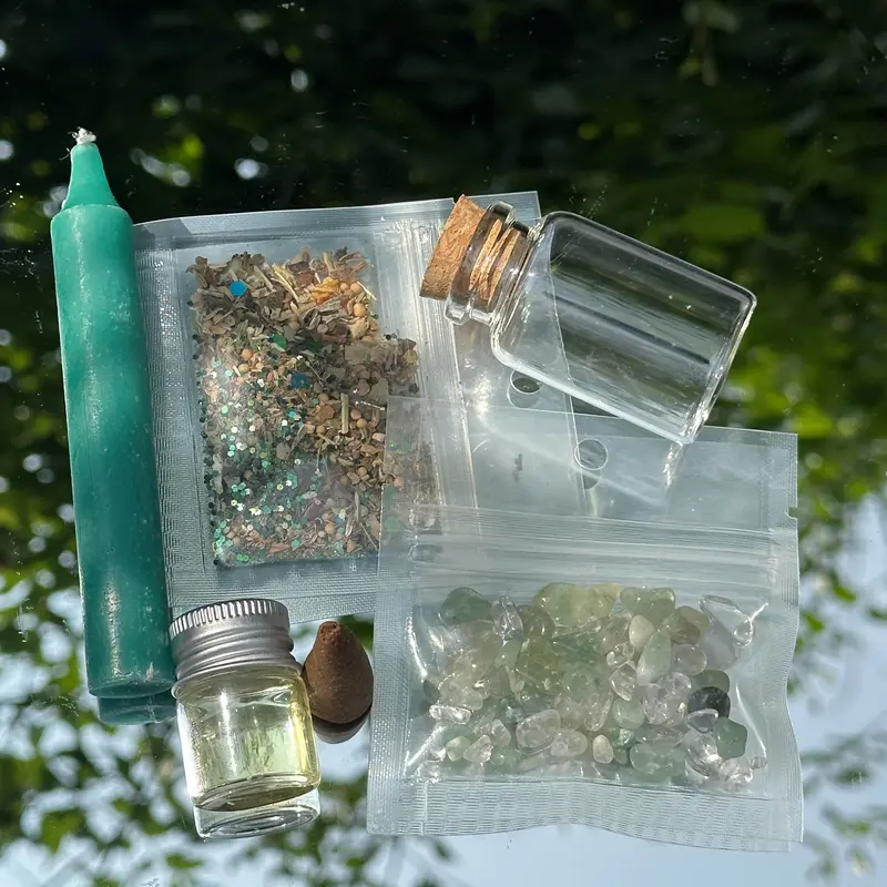 Amityville Apothecary Abundance Spell Glass Jar Kit - 4 Essential Intentions Set for Beginner Witches, Handcrafted Herbs, Crystal Chips, Chime Candle, Infused with Love Energy, Intuition, Protection, Comprehensive Instructions
