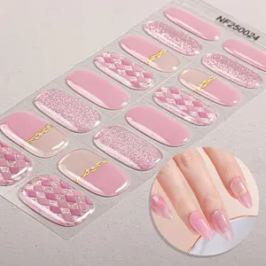 Semi-Cured Gel Nail Tips, French Vintage Grid Self-Adhesive Full Set, UV Lamp Required, Easy Apply & Remove, DIY Nail Art Kit, Glitter Base French Tip, Nail Accessories, Nail Decoration, Glitter Nails
