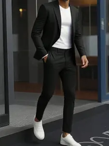 Men's Fitted 2-Piece Suit Set, Plain Color, Formal, Ideal for Weddings & Modern Business Occasions, Fashionable Wedding, Business Attire Clothes