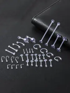 Transparent Body Piercing Jewelry, Body Piercing Kit, Punk Style Nose & Lip & Tongue Ring, Earrings, Fashion Accessories for Men & Women, Nose Rings Set