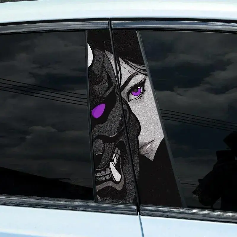 Cartoon Character Pattern Car Center Pillar Decal, Waterproof Vinyl Decal for Car B-pillar, Door Pillar, Ideal for Covering Door Pillar Scratches, Sticker for Cars, Car Stickers, Vehicle Decoration, Car Decorative Sticker, Sticker Decals