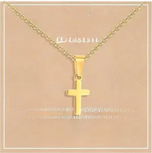 Stocking Stuffers Cross Necklace for Kids - Silver Gold Cross Chain Necklace Christmas Necklace Jewelry Gift First Communion Baptism Gifts for Teenage Girls Boys Son Nephew Toddler,Minimalist Gold Plated/Silver Cross Chain Necklace Jewelry