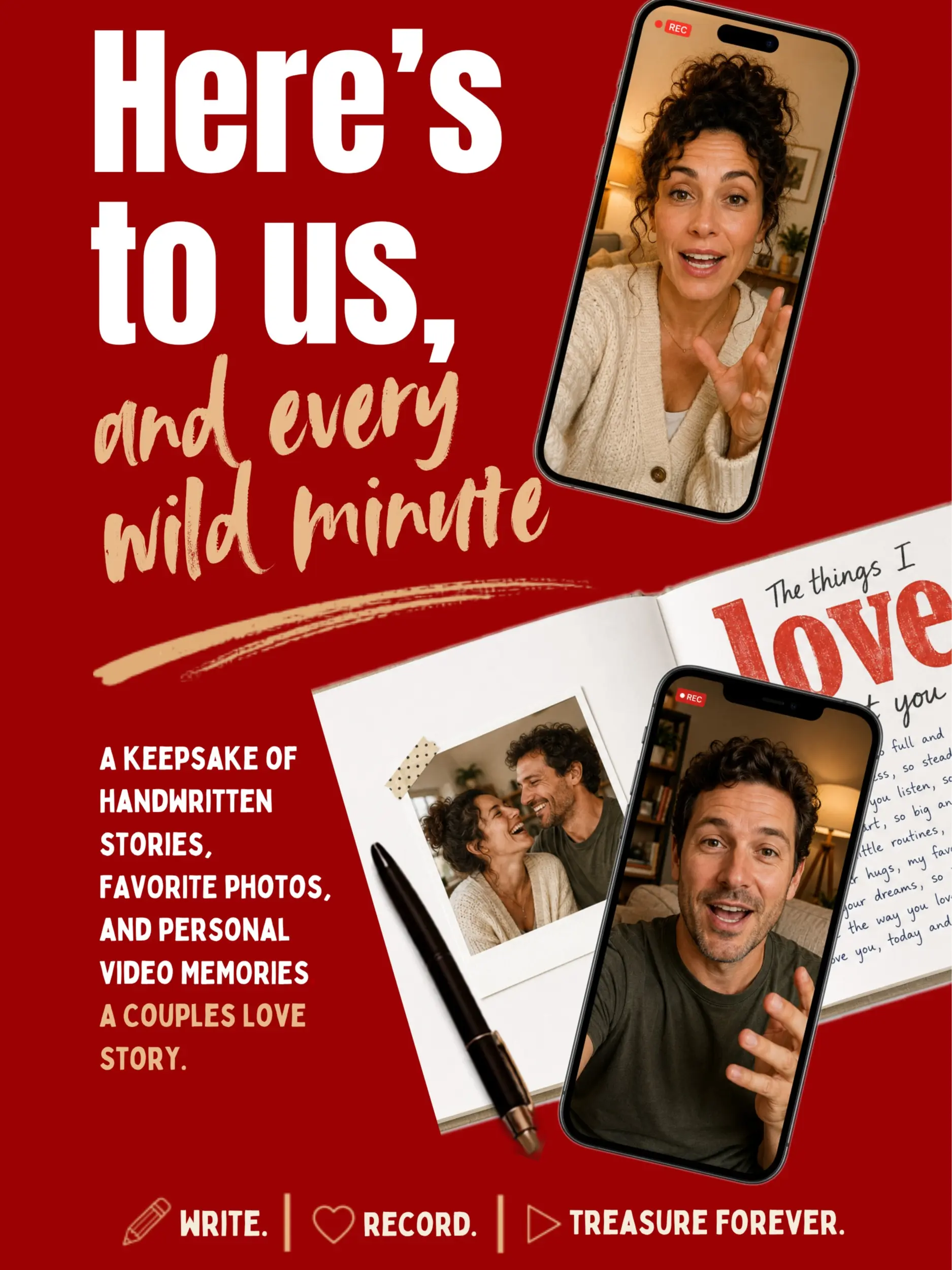 Here's to Us Couples Keepsake Memory Book, a Gift of Handwritten Stories, Photos, and Video Messages for Your Anniversary, Valentine's Day, or Wedding