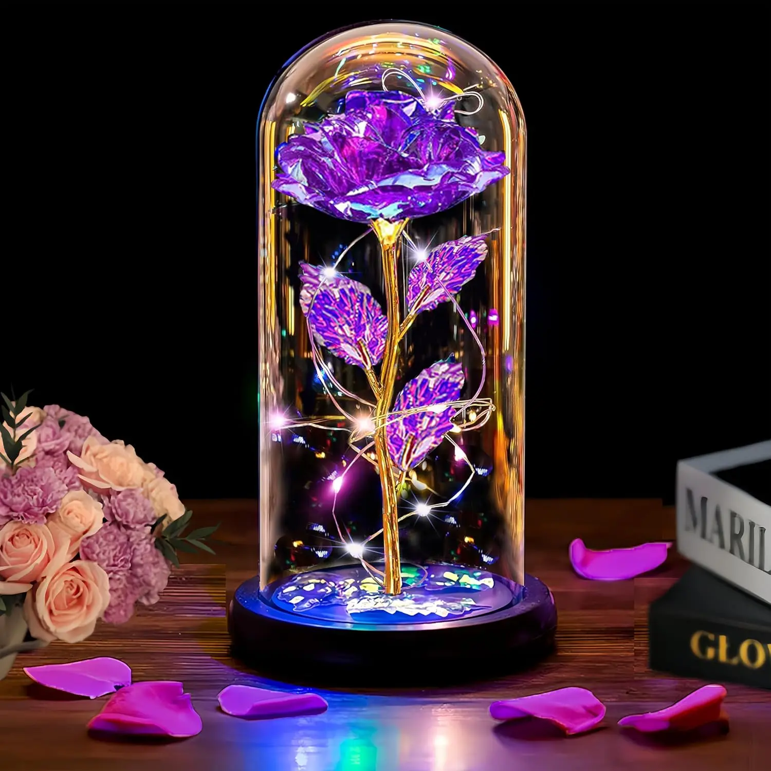 Purple Illuminated LED Flower Decor (8.27"D x 4.33"W x 4.33"H) - Colorful LED Lights, Ideal Special Occasion Gift for Women (Mom, Wife, Grandma) from Daughter
