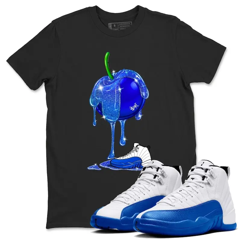 Dripping Blueberry Sneaker Tee - Casual Unisex Cotton Sneaker T-Shirt To Match 12s Blueberry