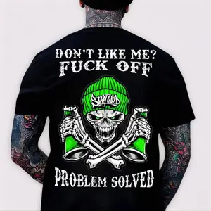 DON'T LIKE ME F*CK OFF Tattooed Graffiti Skull Street tshirt ,Aesthetic tatoo merch summer outfits, style, streetwear,  vintage men graphic tees Classic Clothes