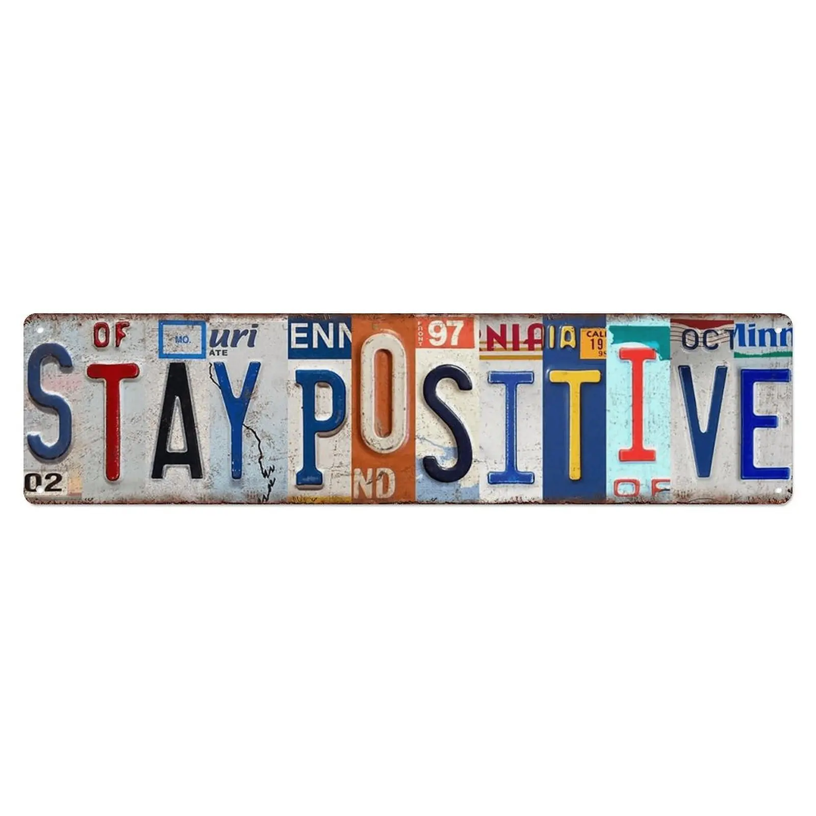 Rustic Inspirational "Stay Positive" Aluminium Wall Sign - 16x4 in Home Decor Metal Plaque, Home Supplies for Coffee Shops