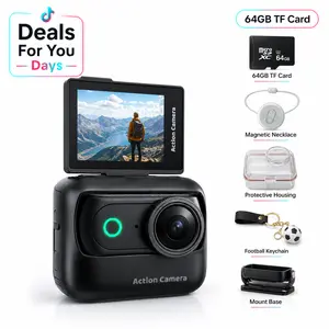 【Action Me】 Portable Mini Action Camera w/ Flip Screen, Hands-Free POV Vlog Camera, Phone-Compatible, Includes Charging Case & Cap Mount (Blk/Wht/Pnk) - Free Protective Case Included #summerwins #Deals For You