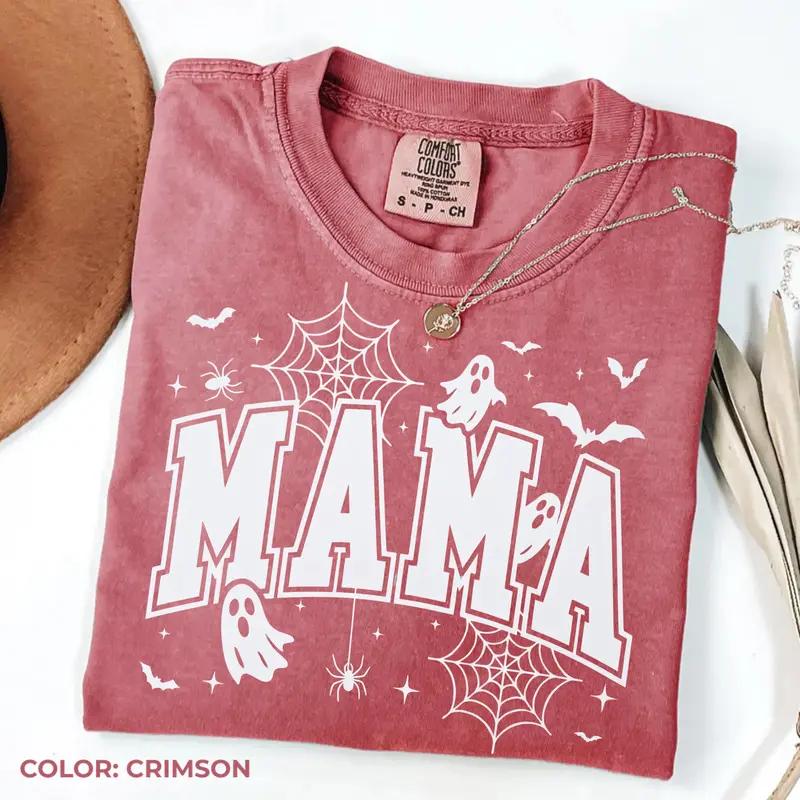 Comfort Colors Mama Halloween Printed Graphic Shirt, Spooky Mama Ghost Tee, Cute Ghost Halloween T-Shirt, Fall Mom Graphic Tee, Halloween Gift for Moms