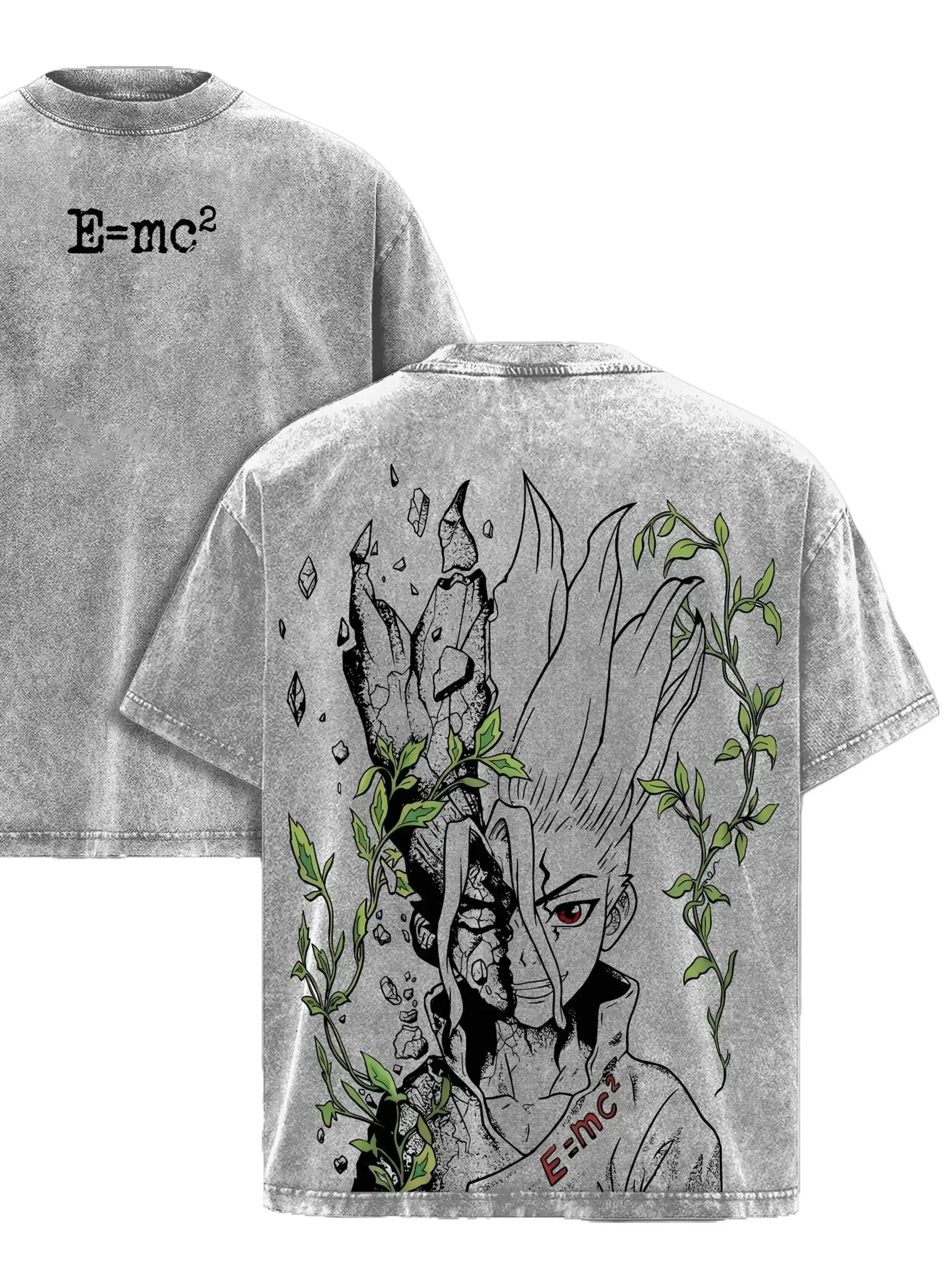 Senku Ishigami Tee Washed – Dr. Stone Kingdom of Science Anime Manga Graphic Double Printed T-Shirt, Menswear Heavy Cotton Unisex Oversize Streetwear Vintage Edition