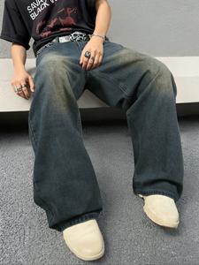 men's vintage washed denim jeans, simple basic casual loose-fit style, american trend streetwear, cotton fabric, classic all seasons wear, pants, menswear