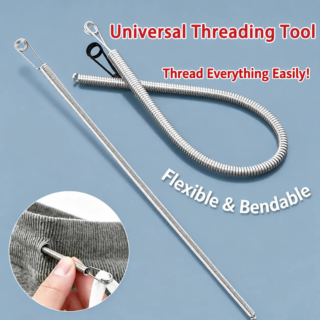 Spring Drawstring Needle Tool Set - DIY Rope Clip, Easy Threading Aid for Hoodies, Pants Drawstring Replacement