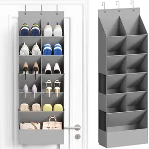 PLL over-the-door shoe organizer, available in 1 or 2 pieces; hanging shoe rack with 5 layers and 11 pockets; home shoe holder for closet door storage