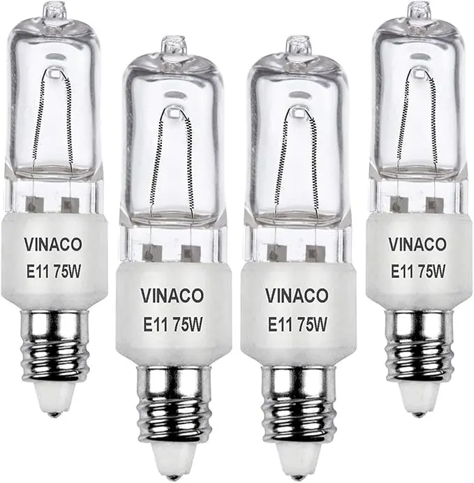 Vinaco E11 bulb, 4PCS warm white JDE11 120v 75w Halogen bulb, , high output 1150lm E11 Halogen bulb