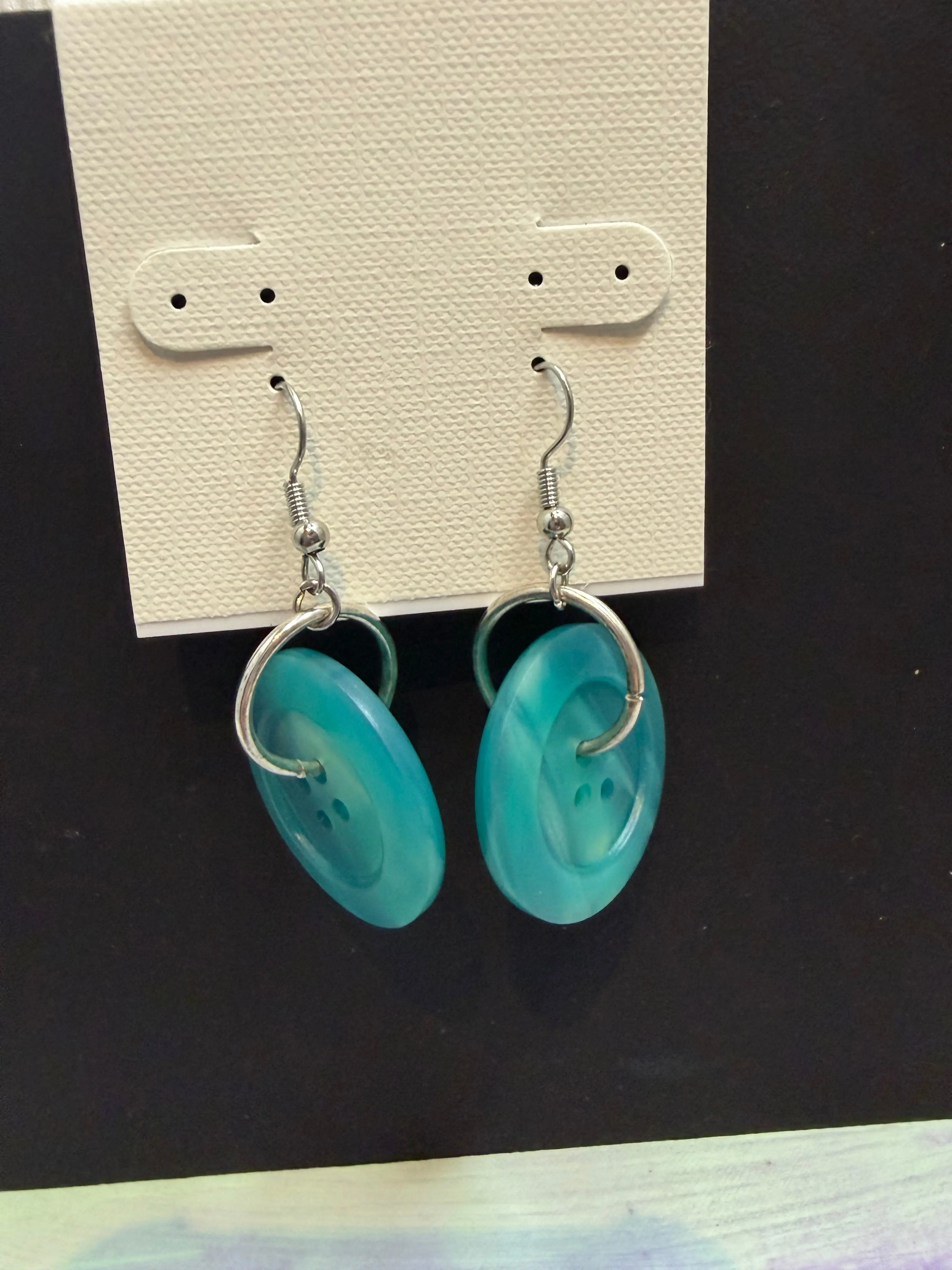 Lightweight Teal Button Earrings, The Vintage Jewel Costume Fashion Accessory