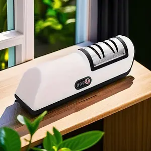 Automatic Safety Electric Knife Sharpener USB Rechargeable - 3 Seconds Fast Sharpening, 2-Level System, Non-Slip Base and Overload Protection, Good Supplies Steak Knife for Kitchen, Cordless Design