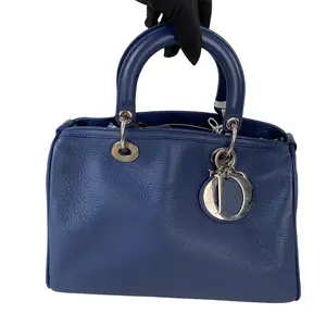 Pre-owned Dior Christian Blue Leather Diorissimo Top Handle Bag with bag charm