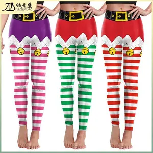 In Stock! Colorful Striped Bell Print Christmas Leggings for Women Skdk078 Womenswear Bottom Bridal