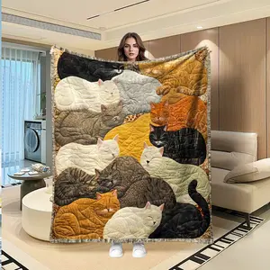 Creative Cat Patchwork Blanket, Thanksgiving Valentine Christmas Gift, Holiday Fleece Throw, Wall Hanging, Sofa Bed Cover, Travel Blanket