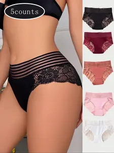 Dorsu 5-Pack Sexy Lace Briefs, Floral Pattern, Fitted, Breathable, Perfect for Dates and Travel, Small to Large Sizes