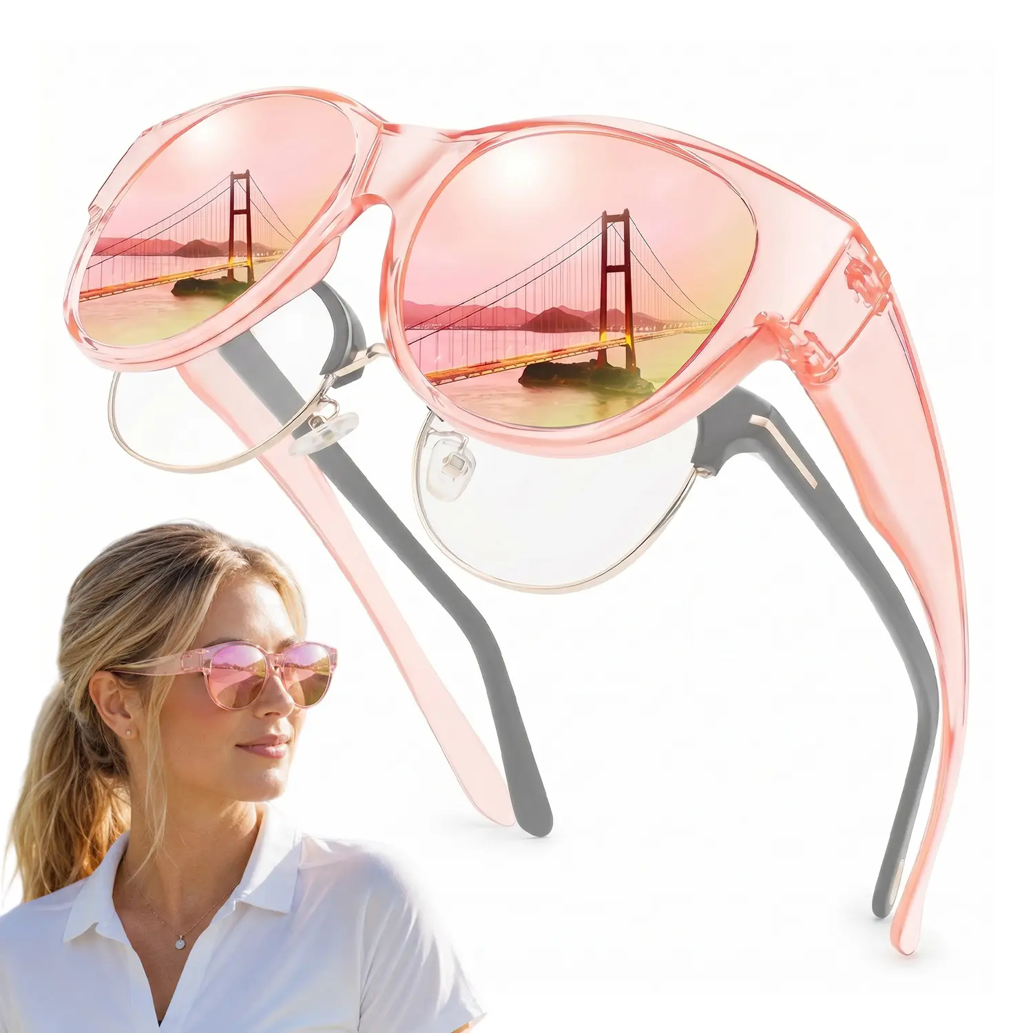 Women’s Polarized Fit Over Sunglasses for Prescription Glasses, Oversized Cat Eye UV400 Sun Glasses, Lightweight TR90 Anti-Glare Shades for Driving, Beach & Outdoor