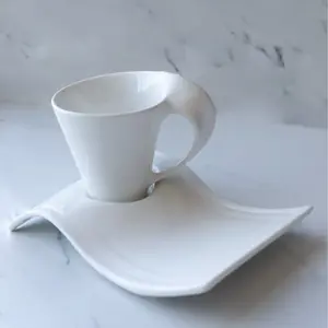 Marcel Ardani 10 oz White Wave Porcelain Mug with Wavy Saucer – Elegant, Durable & Lead-Free