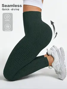 Seamless Knitted High Waisted Butt Lifting Women's Sports Tight Pants, Running Hiking Outdoor Fitness Elastic Abdominal Control Yoga Pants, Breathable Athletic Bottoms, Gym Fitness Leggings