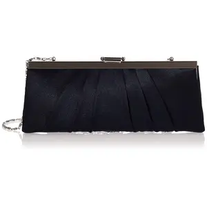 Jessica McClintock Womens Blaire Satin Frame Clutch Evening Handbag, Navy